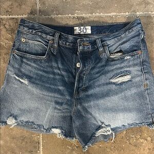 Free People Blue Distressed Jean Shorts
